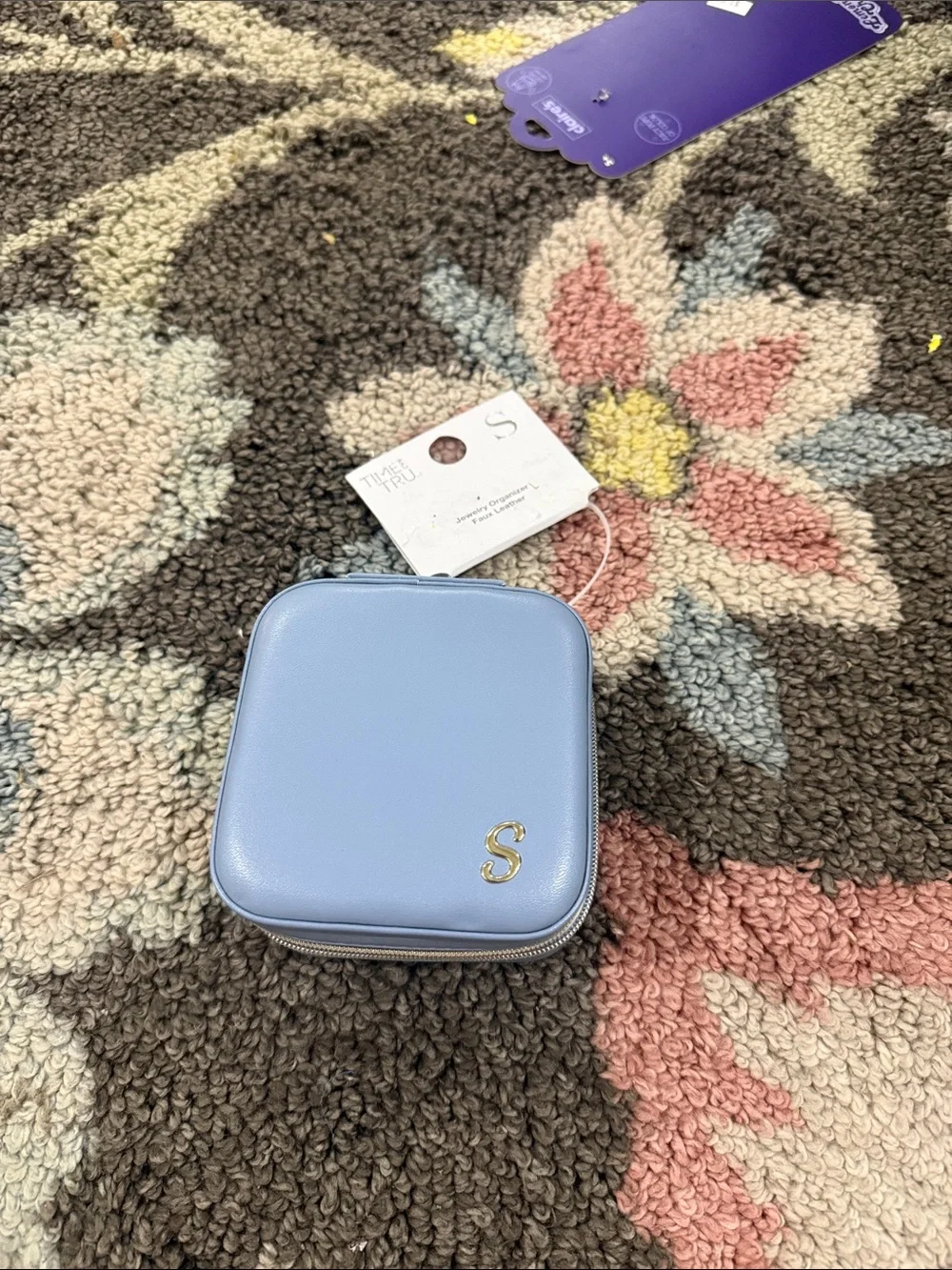 Time and Tru Light Blue Jewelry Case with Gold 'S' Accent